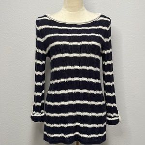 Jones New York navy blue and white striped sweater